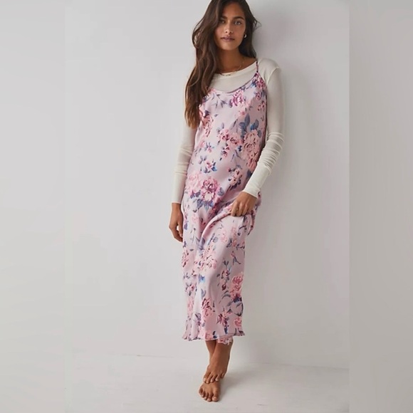 Free People Intimately Easy to Love Maxi Slip Dress Floral Roses Print - Picture 2 of 9